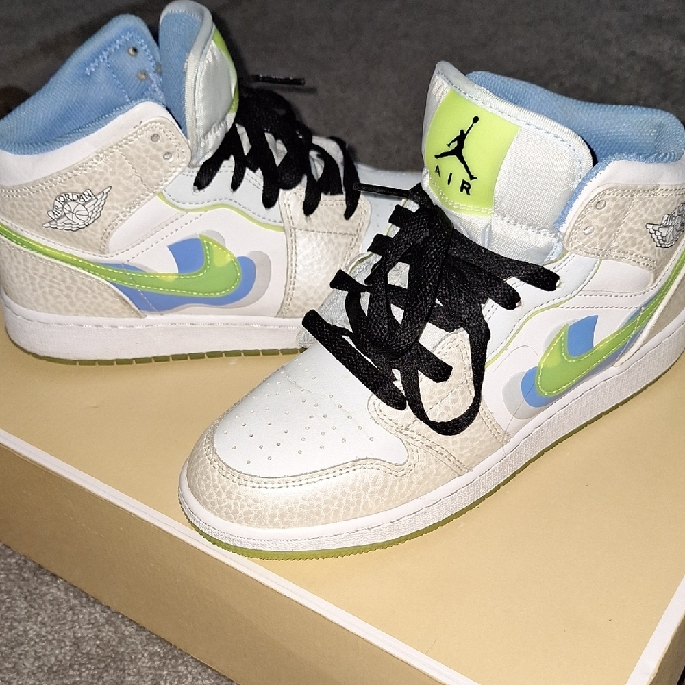 Nike Kids' Air Jordan Sneakers - White, Blue, and Green